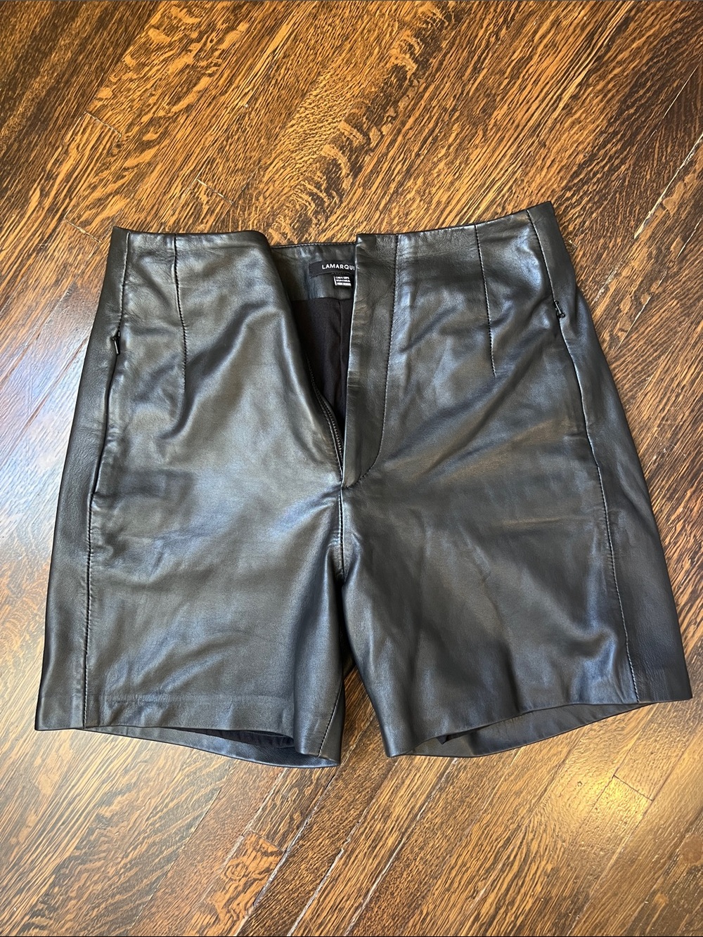 Lamarque Black Leather High-Waist Shorts